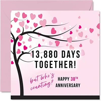 Afbeelding van Grappige 38e huwelijksverjaardag kaart voor vrouw of man 13880 dagen samen &quot;I Love You&quot; cadeau wenskaarten de verjaardag partner, 145 mm x