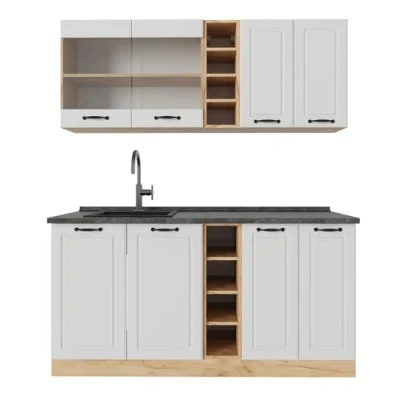 Afbeelding van Vicco Eenpersoonskeuken R Line, Wit landhuis/gouden eik, 160 cm , WB Antraciet