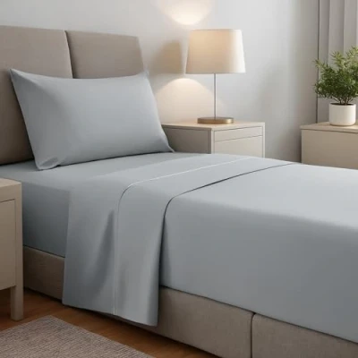 Afbeelding van 3 delige lakenset, 90 x 190/200 cm, geborsteld polyester microvezel lakens. Bedlaken, verstelbaar hoeslaken en 1 kussensloop. Kleur lichtgrijs
