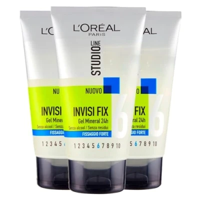 Afbeelding van L&#039;Oréal Paris Studio Line Invisi Fix Mineral Gel Langdurig 24 uur vloeibare textuur, zonder alcohol, houdt 6 sterk, 3 flessen van 150 ml