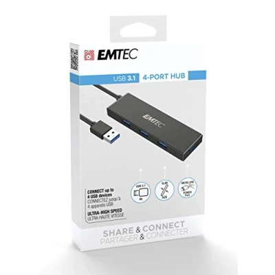 Afbeelding van Emtec T620A Type A Classic hub USB 3.2 Gen 1 4 poorten Zwart