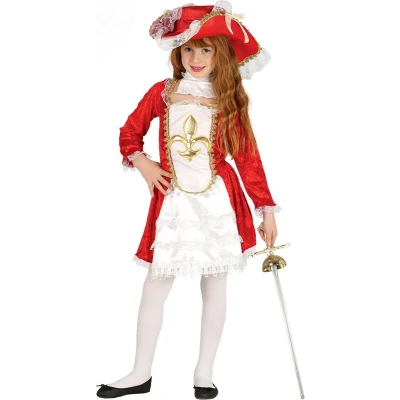 Afbeelding van FIESTAS GUIRCA, S.L. Klassiek rood musketier kostuum voor meisjes 122/134 (7 9 jaar) Kinderkostuums