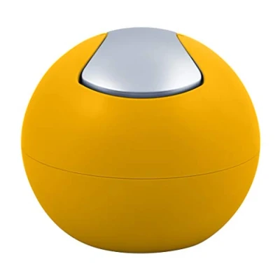 Afbeelding van Spirella Afvalemmer voor badkamer, cosmetica container, 1 liter, glanzende of matte afwerking, afvalcontainer met draaideksel, tafelvuilnisemmer, zonnegeel, mat