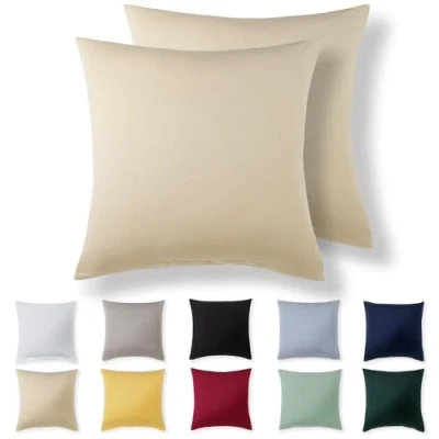 Afbeelding van Alreya Lot de 2 housses coussin 65 x cm Beige 100 % jersey coton Taies d&#039;oreiller en super douces Avec fermeture éclair