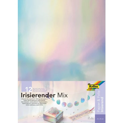 Afbeelding van Folia iriserend papier, pak van 12 vel knutselpapier