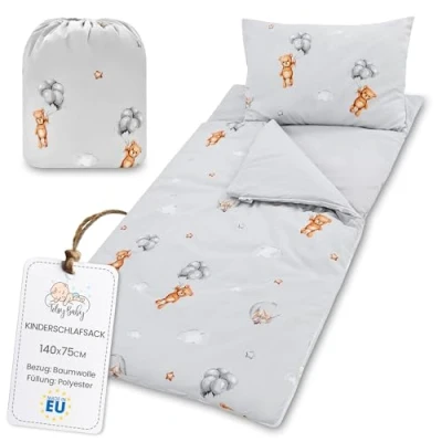 Afbeelding van Kinderslaapzak met kussen en ritssluiting voor baby&#039;s van 3 tot 7 jaar, 140 x 75 cm, binnenslaapzak kleuterschool, teddybeer