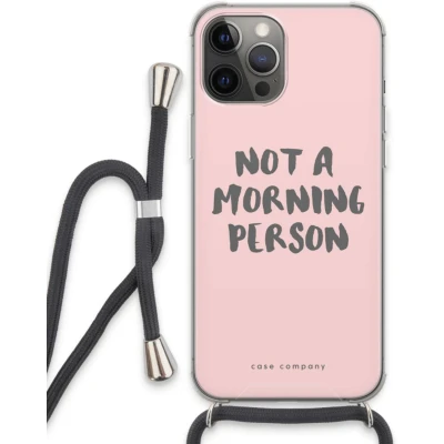 Afbeelding van Case Company® hoesje met Koord geschikt voor iPhone 13 Pro Max Morning person Telefoonhoesje Zwart Extra Bescherming aan alle Kanten en Over de Schermrand