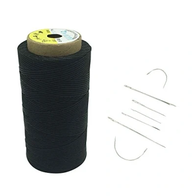 Afbeelding van Yulakes 260 meter 1 mm gewaxt leer wasdraad draad naaien met 7 lederen naainaalden (zwart)