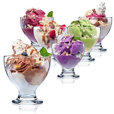 Afbeelding van KADAX IJsbekerset, glazen ijsschalen, dessertglazen met voet, ijsglazen, dessertkommen voor ijs, desserts, fruit, voorgerechten, cocktails, dessertglazen, ijsglazen (6, 450 ml)