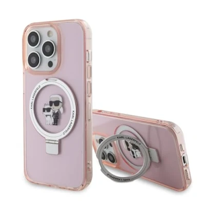 Afbeelding van Karl Lagerfeld Ring Stand &amp; Choupette Hard Case Back Cover met MagSafe voor Apple iPhone 15 Pro Roze