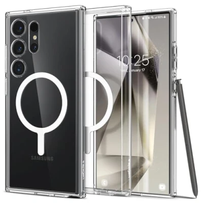 Afbeelding van Spigen Samsung Galaxy S24 Ultra Hybrid OneTap Ring MagFit hoesje Ingebouwde ringhouder Perfecte pasvorm Wit