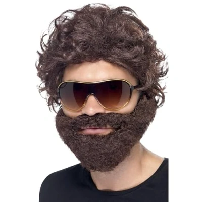 Afbeelding van &quot;Bruin pruik met baard voor volwassenen Verkleedpruik One size&quot;