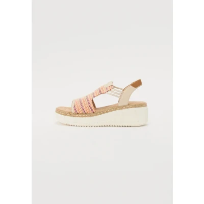 Afbeelding van TOM Tailor Sandalen met plateauzool, Dames, Maat: 39, Pink/multi Imitatieleer/ textiel