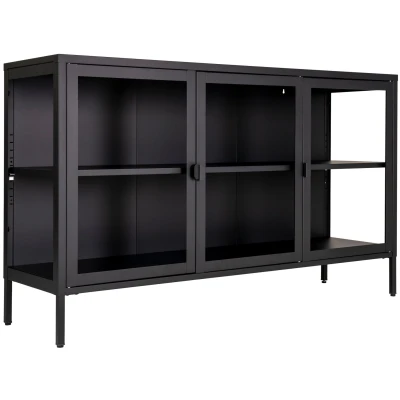 Afbeelding van House Nordic Brisbane Zwart / Glas Dressoir W140 cm