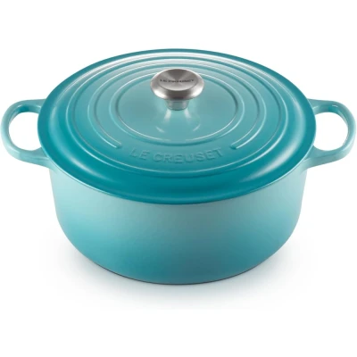 Afbeelding van Le Creuset Signature Stoofpan van geëmailleerd gietijzer met deksel, Ø 28 cm, rond, 6,7 liter, 6,125 kg, Caribisch blauw, 21177281702430