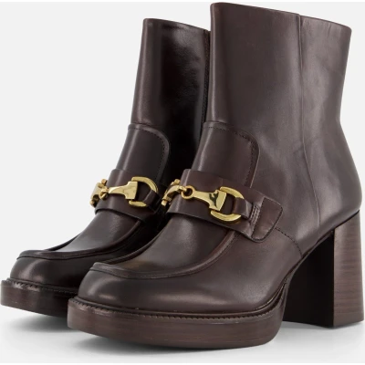 Afbeelding van Tamaris Enkellaarsjes met plateauzool, Dames, Maat: 37, Mahogany Leer