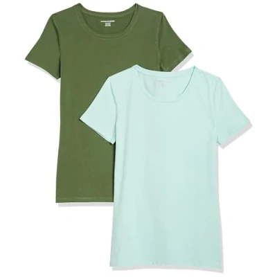 Image de Amazon Essentials T Shirt Col Rond à Manches Courtes Coupe Classique Women&#039;s, Pack of 2, Vert Menthe/Vert Uniforme, S