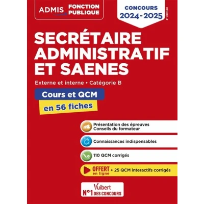 Image de Concours Secrétaire administratif et SAENES Catégorie B Cours QCM en 56 fiches