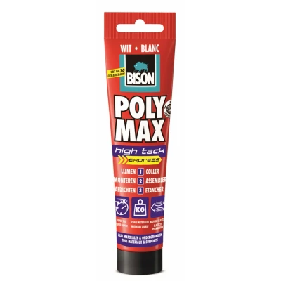 Afbeelding van Poly Max kit Bison Wit (High Tack Express, 165 gram, Sneldrogend, Binnen/Buiten, Waterdicht, Overschilderbaar)