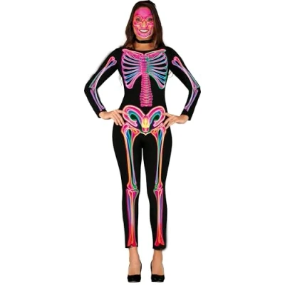 Afbeelding van Neon Jumpsuit Zwart Skelet Vrouw Maat L