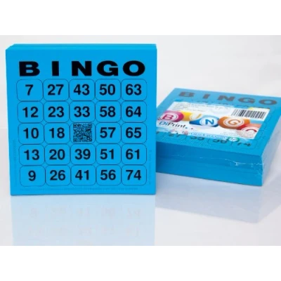 Afbeelding van DiPrint 200 grote bingokaarten voor senioren 24 van 75 met joker in het midden (blauw)