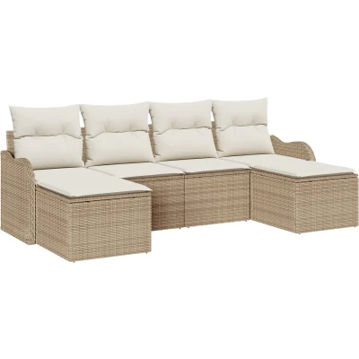 Afbeelding van vidaXL 6 Delige Tuin Sofa Set met Kussens Beige Poly Rattan