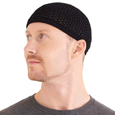 Afbeelding van Casualbox gebreide muts van katoen, schedel, kufi, islam, gebedshoed, voor heren, hoofddeksel iedereen, zwart.