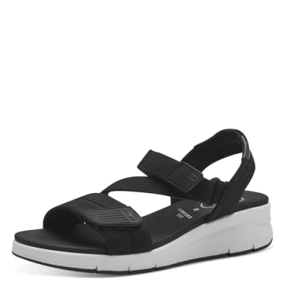 Afbeelding van Tamaris Comfort Sandalen met sleehak, Dames, Maat: 37, Black Textiel/ synthetisch