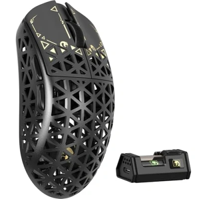 Image de MAMBASNAKE M5 Ultra Souris de Jeu Sans Fil en Fibre Carbone 8000Hz, Jusqu&#039;à 42 000 DPI, Capteur PAW3950 MAX, légère 39g, Puce Nordic 52840, 2,4GHz/BT/Filaire, pour PC/Xbox/PS/Mac Noir
