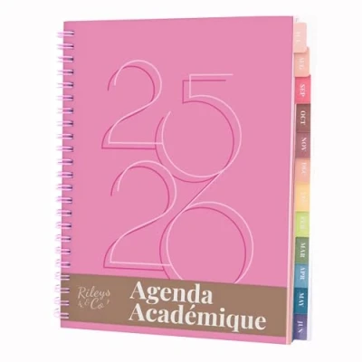 Afbeelding van Rileys &amp; Co Weekagenda 2025, huiswerkboek, schoolagenda 2025 2026, juli juni agenda, notities, dubbele draad, 20 x 15 cm, roze, decoratie, in het Frans)