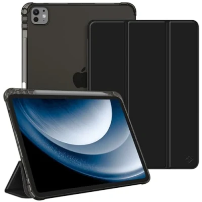 Afbeelding van FINTIE Beschermhoes voor iPad Pro 11 inch 2024 M4 5e generatie [Stylus opslag] Matte transparante beschermhoes, zachte TPU achterkant, dunne en lichte hoes, zwart