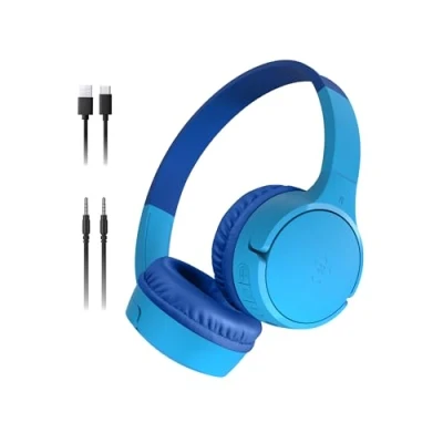 Image de Belkin SoundForm Mini Écouteurs avec micro sur oreille Bluetooth sans fil, filaire jack 3,5mm bleu