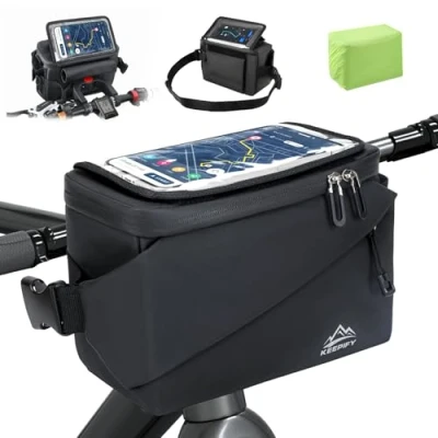 Afbeelding van KEEPIFY Fietsstuurtas, 4,5 liter, met stuuradapter, waterdichte stuurtas touchscreen voor mobiele telefoon/mobiele telefoonhouder, fietsstuurtas