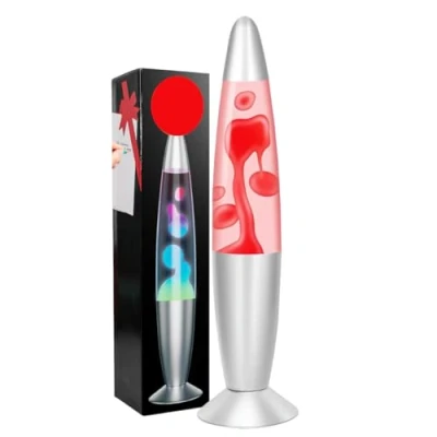 Afbeelding van ECOVELO Lava lamp Magma Led lavalamp van glas, decoratieve voor nachtkastje, ontspannend effect, met chromen basis (rood)