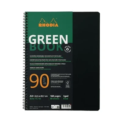 Afbeelding van Notitieboek Rhodia Greenbook A4+ lijn 4 gaats 180 pagina&#039;s 90gr zwart