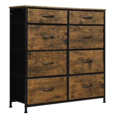 Afbeelding van WOLTU Commode, opbergkast, stoffen doek met 5 laden van stof, kast, MDF, metalen frame, rustiek, bruin, industriële stijl, vintage, SSK006hov