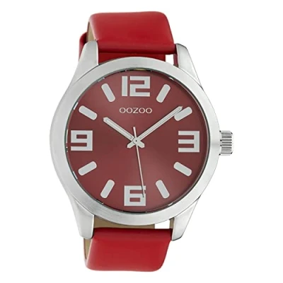 Afbeelding van Oozoo Dameshorloge met leren band Classic Color Line XL 47 mm, Rood C10237, Riemen