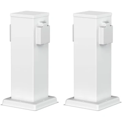 Afbeelding van ledscom.de POLLY 2 stuks tuincontactdoos zuil voor buiten, IP44, 2x, roestvrij staal, wit, vierkant, 27 cm