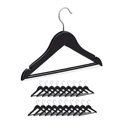 Afbeelding van Relaxdays 40x kinderkledinghanger hout kleerhanger kinderen broekhanger zwart