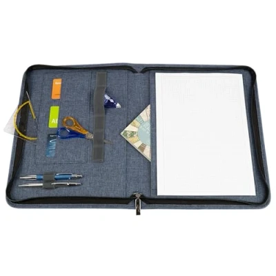 Afbeelding van WEDO® A4 documentenmap van denim met ritssluiting, kleur blauw, 3 kaartvakken, vakken elastiek voor pennen, groot bladvak achter het oppervlak
