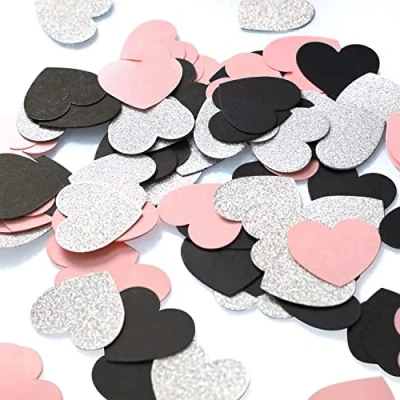 Afbeelding van Regendeko 100 stuks 2,5 cm papieren confetti tafeldecoratie strooidecoratie (roze, zwart, zilver)
