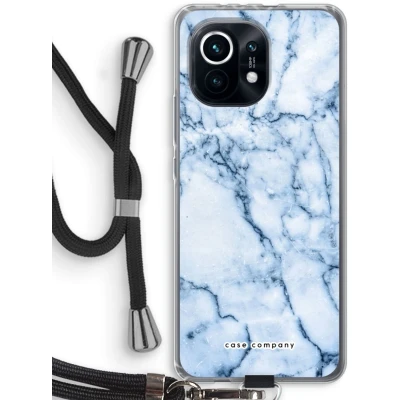 Afbeelding van Case Company® hoesje met Koord geschikt voor Xiaomi Mi 11 Blauw marmer Telefoonhoesje Zwart Bescherming aan alle Kanten en Over de Schermrand