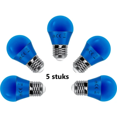 Afbeelding van G45 kogellamp 5 stuks E27 LED lamp 4W=30W gloeilamp blauw licht