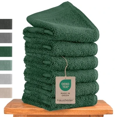 Afbeelding van Hausfelder Hoogwaardige gastendoekjes met ophanglussen, 100% katoen, Oeko Tex gecertificeerd, kleine, zachte en absorberende handdoeken (donkergroen, 6 kleine
