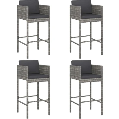 Afbeelding van Barkrukken 4 st met kussens poly rattan grijs