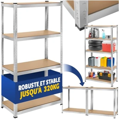 Afbeelding van tectake® werkplaatsrek met 4 MDF planken opbergkast kelderkast stellingkast garagekast voor zware lasten 360 kg