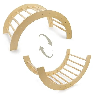 Afbeelding van 509 Crew Jungle klimboog 2 in 1 functie grote voor kinderen om te bouwen tot schommelstoel/crudle en volwassenen, Montessori klimframe, houtkleur