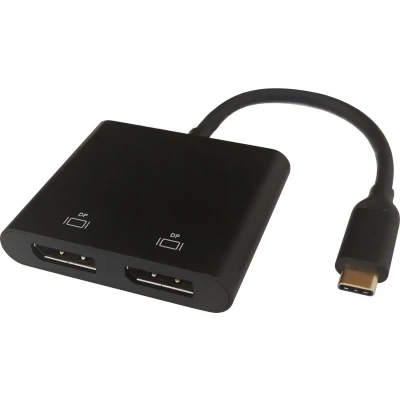 Afbeelding van Deltaco USBC 2DP USB C naar 2x DisplayPort Adapter MultiStream 4K/60Hz Zwart