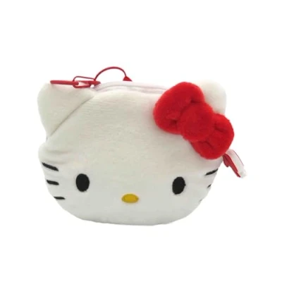Afbeelding van CyP Brands Hello Kitty, Sanrio, portemonnee, tas, 3D figuur, kuromi gezicht, pluche, kleur zwart, officieel product, wit, Sanrio Kitty Wit.,