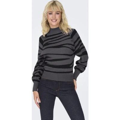Afbeelding van ONLY ONLFRIDA LIFE LS HIGHNECK CC KNT Dames Trui Magnet Black Zebra